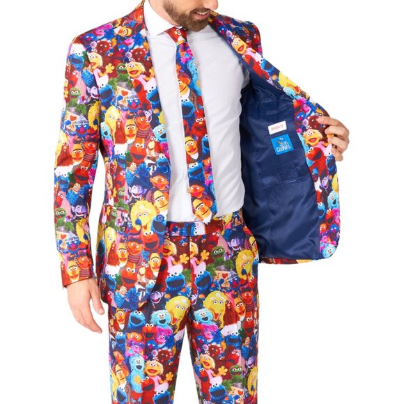 OppoSuits Sesame Street Multi Colored Suit Set Jacket Pants Tie Slim Size 36 NEW - Picture 4 of 11
